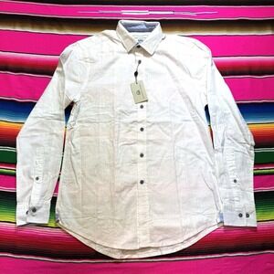 NEW Report Collection Linen Blend Button Up Shirt Men S White Long Sleeve Casual